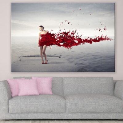 Woman with Dress Melting in Red Paint Digital Art Print 100% Australian Made