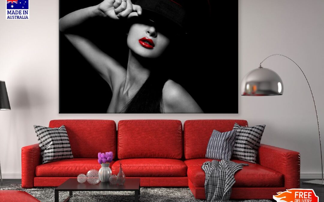 Young Woman with Red Lips & Hat B&W Photograph Print 100% Australian Made