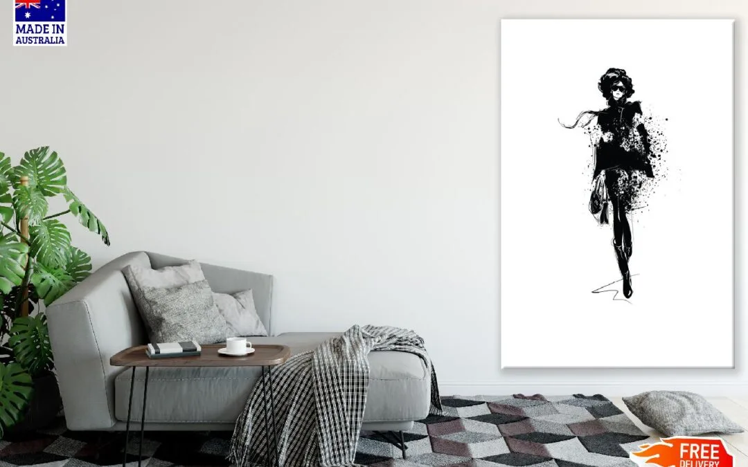 Fashion Girl Sketch Vector B&W Art Print 100% Australian Made