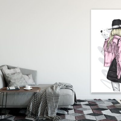 Pink Dress Girl With Hat Illustration Print 100% Australian Made