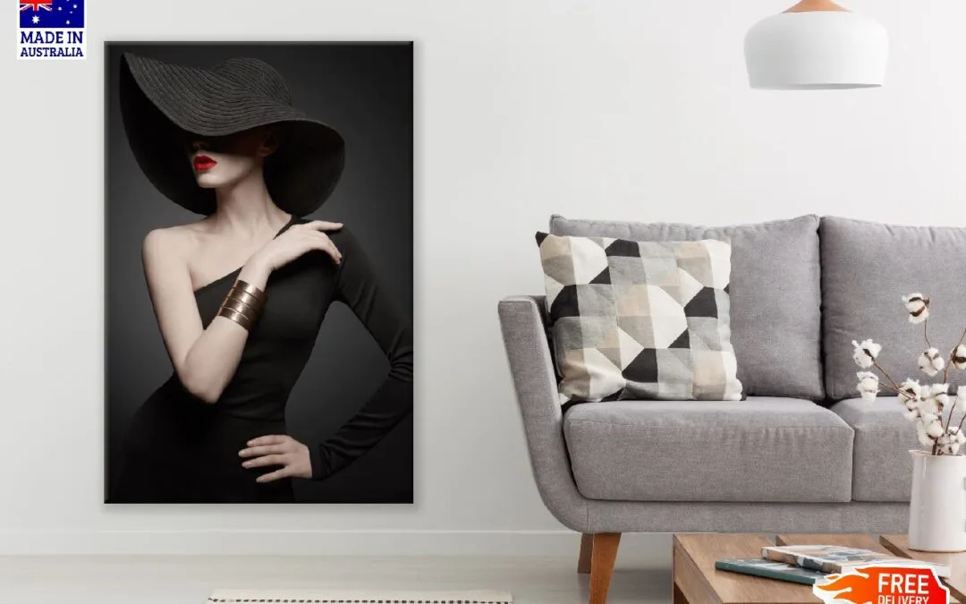 Fashion Girl with Black Dress & Hat Photograph Print 100% Australian Made