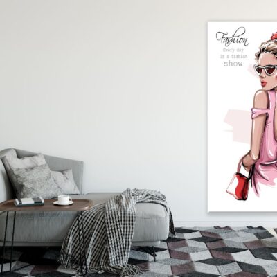 Fashion Women with Pink Dress Illustration Print 100% Australian Made