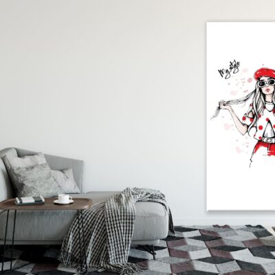 Stylish Girl With Red Dress & Hat Illustration Print 100% Australian Made