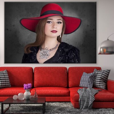 Fashion Girl with Red Hat Closeup Photograph Print 100% Australian Made