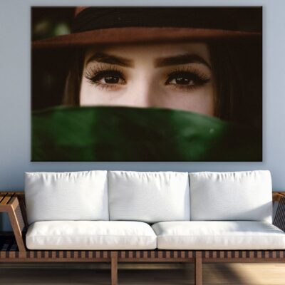 Fashion Girl Face Covered with Leaf Photograph Print 100% Australian Made