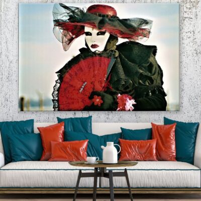 Lady with Mask Costume & Red Hat Photograph Print 100% Australian Made