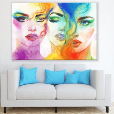 Makeup Faces Collage Abstract Watercolor Painting Print 100% Australian Made