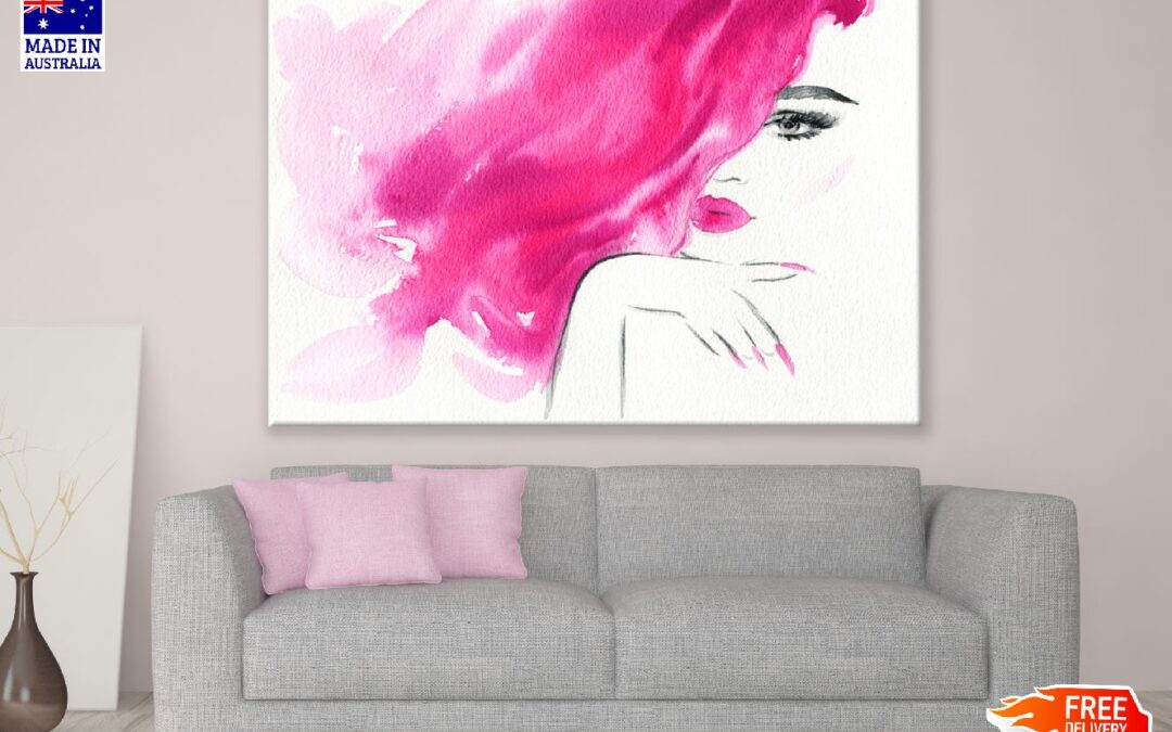 Woman with Pink Hair Fashion Watercolor Painting Print 100% Australian Made