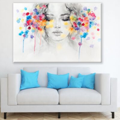 Girl Face with Colorful Spots Watercolor Painting Print 100% Australian Made