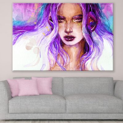 Fantasy Girl with Headphones Abstract Watercolor Painting Print 100% Australian Made