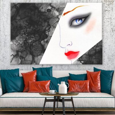 Fashion Young Woman With Red Lips B&W Watercolor Painting Print 100% Australian Made
