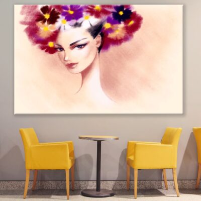 Woman with Flower Headdress on Head Pastel Painting Print 100% Australian Made