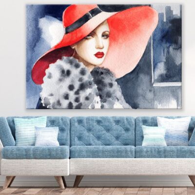 Elegant Lady with Hat Watercolor Painting Print 100% Australian Made