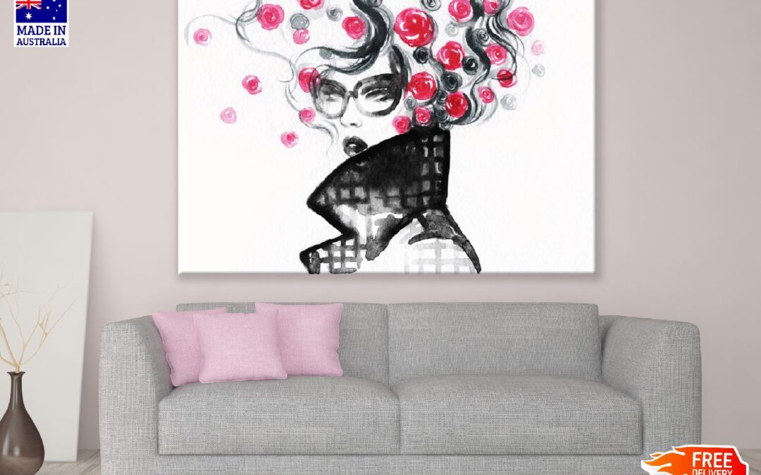 Woman with Rose Hair Fashion Watercolor Painting Print 100% Australian Made