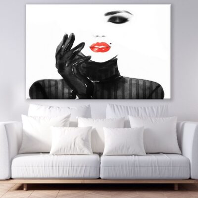 Makeup Woman Face with Black Coat Watercolor Painting Print 100% Australian Made