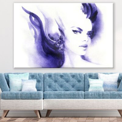 Fashion Woman with Purple Hair Abstract Watercolor Painting Print 100% Australian Made