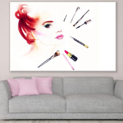 Makeup Cosmetics With Girl Face Watercolor Painting Print 100% Australian Made