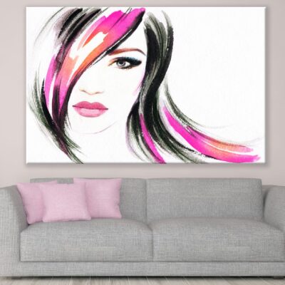 Fashion Lady with Pink & Black Hair Watercolor Painting Print 100% Australian Made