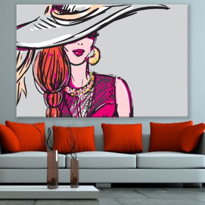 Fashion Woman with Hat Vector Illustration Print 100% Australian Made
