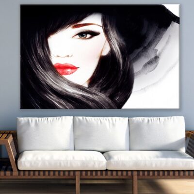 Makeup Woman Face with Hat Watercolor Painting Print 100% Australian Made
