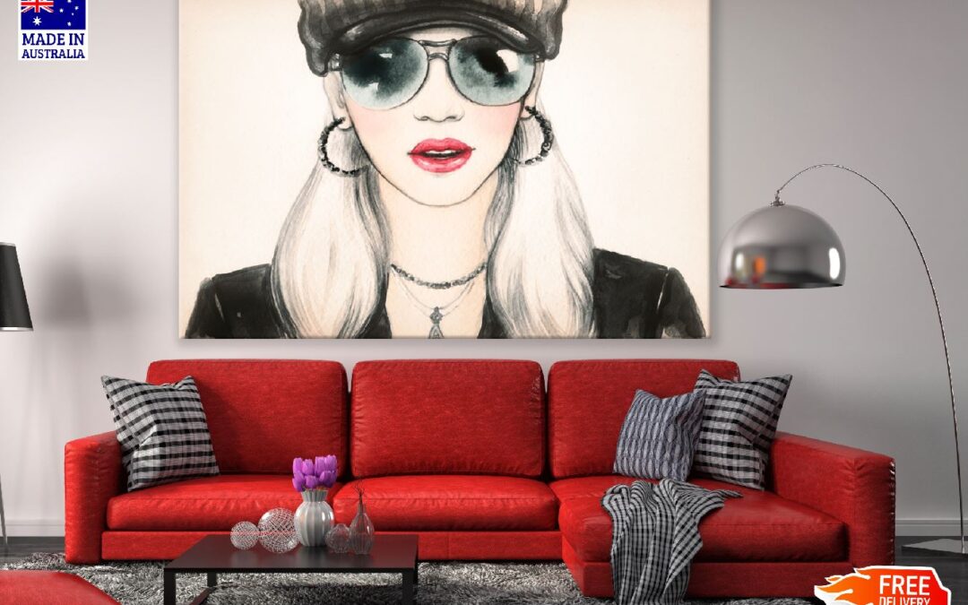 Fashion Young Woman with Glasses Watercolor Painting Print 100% Australian Made