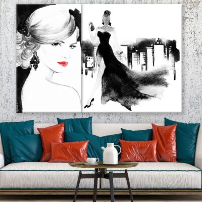 Makeup Woman Face & Black Dress Woman Abstract Watercolor Painting Print 100% Australian Made