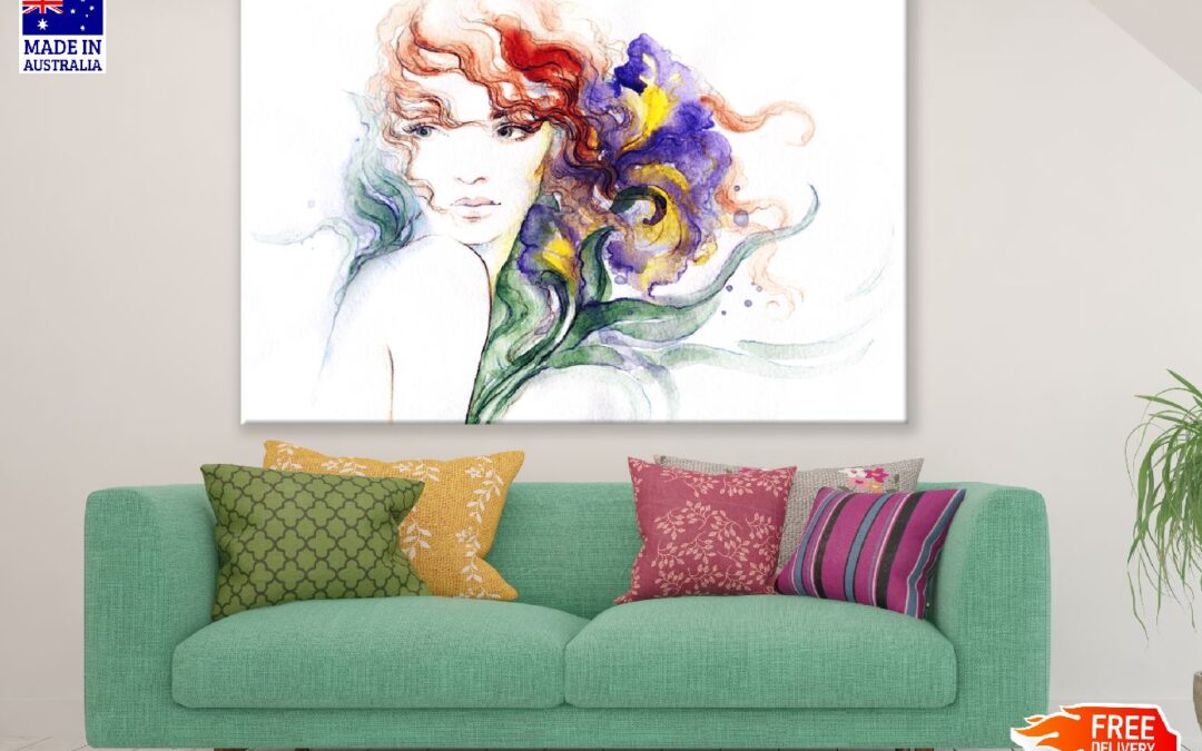 Woman with Colorful Hair Abstract Watercolor Painting Print 100% Australian Made
