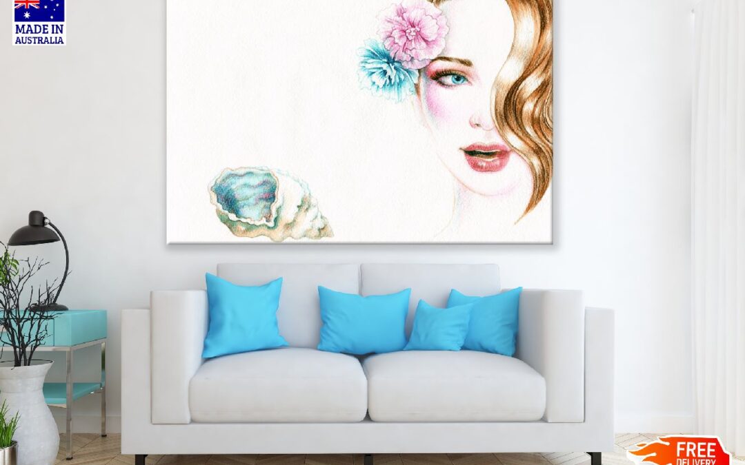 Beautiful Woman with Shell and Flowers Abstract Painting Print 100% Australian Made