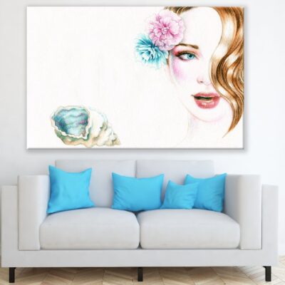 Beautiful Woman with Shell and Flowers Abstract Painting Print 100% Australian Made