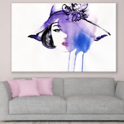 Woman Face & Purple Hat Abstract Watercolor Painting Print 100% Australian Made