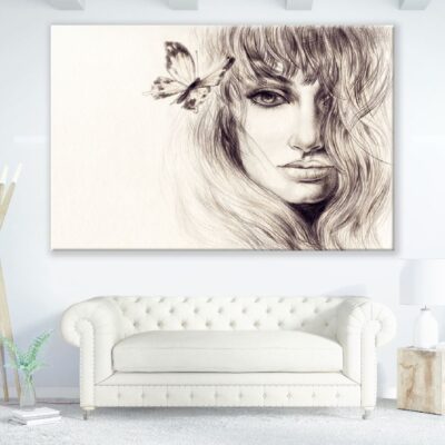 Woman Face & Butterfly Painted Illustration Print 100% Australian Made