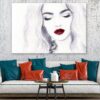 Makeup Woman Face with Red Lips B&W Watercolor Painting Print 100% Australian Made