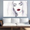Makeup Woman Face with Red Lips B&W Watercolor Painting Print 100% Australian Made - Image 2
