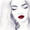 Makeup Woman Face with Red Lips B&W Watercolor Painting Print 100% Australian Made - Image 3