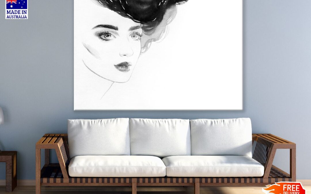 Young Girl with Makeup B&W Abstract Watercolor Painting Print 100% Australian Made