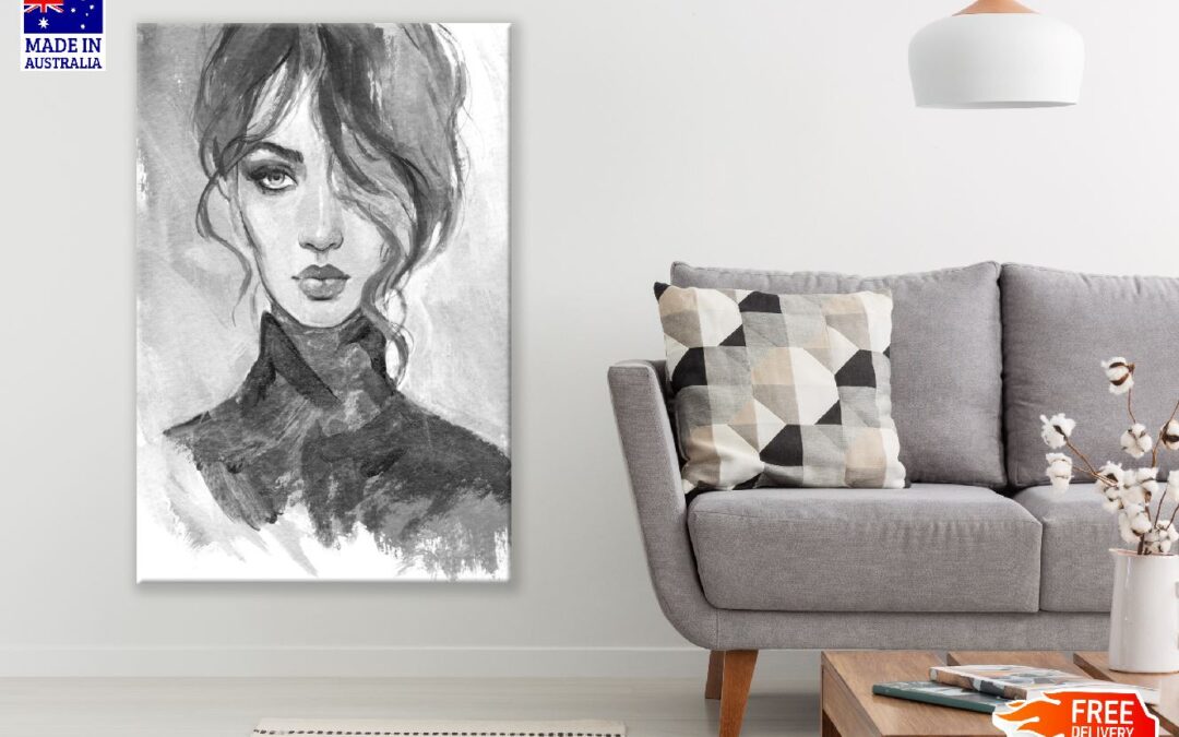Fashion Woman B&W Watercolor Painting Print 100% Australian Made