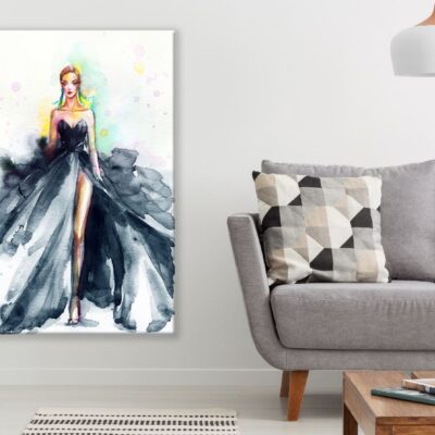 Black Fashion Dress Woman Watercolor Painting Print 100% Australian Made