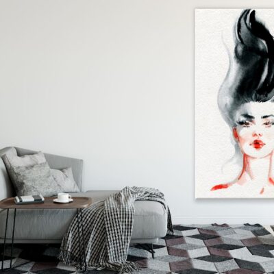 Fashion Woman with Long Hair Watercolor Painting Print 100% Australian Made