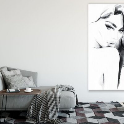 Abstract Woman Face B&W Watercolor Painting Print 100% Australian Made