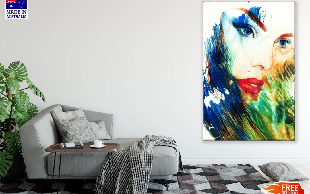 Woman Face Colorful Abstract Watercolor Painting Print 100% Australian Made