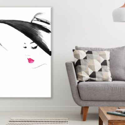 Fashion Woman with Hat B&W Abstract Watercolor Painting Print 100% Australian Made