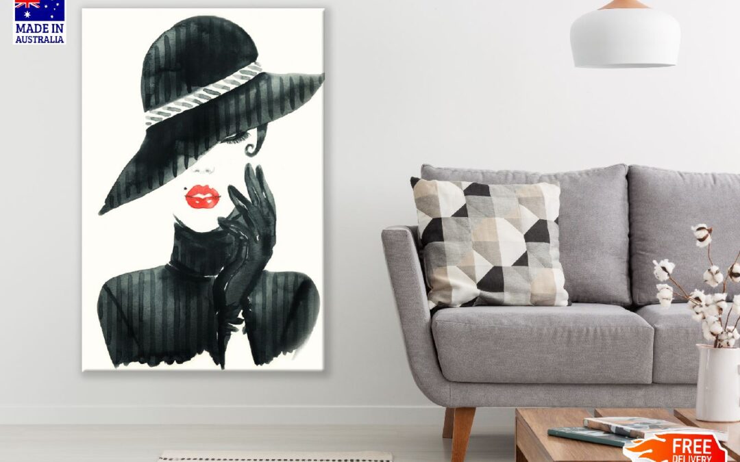 Woman with Elegant Hat B&W Abstract Design Print 100% Australian Made