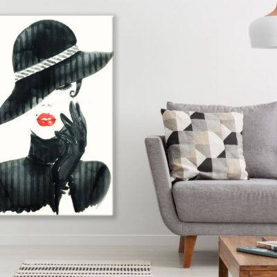 Woman with Elegant Hat B&W Abstract Design Print 100% Australian Made