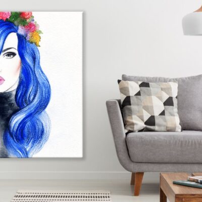 Fashion Woman & Blue Hair Portrait Painting Print 100% Australian Made