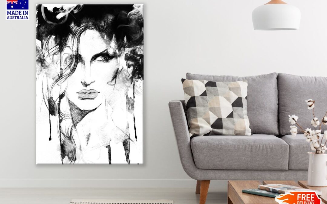 Woman Face B&W Abstract Watercolor Painting Print 100% Australian Made