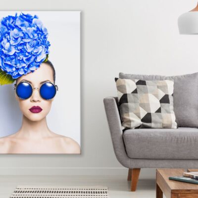 Fashion Portrait of Young Lady with Blue Hydrangea Print 100% Australian Made