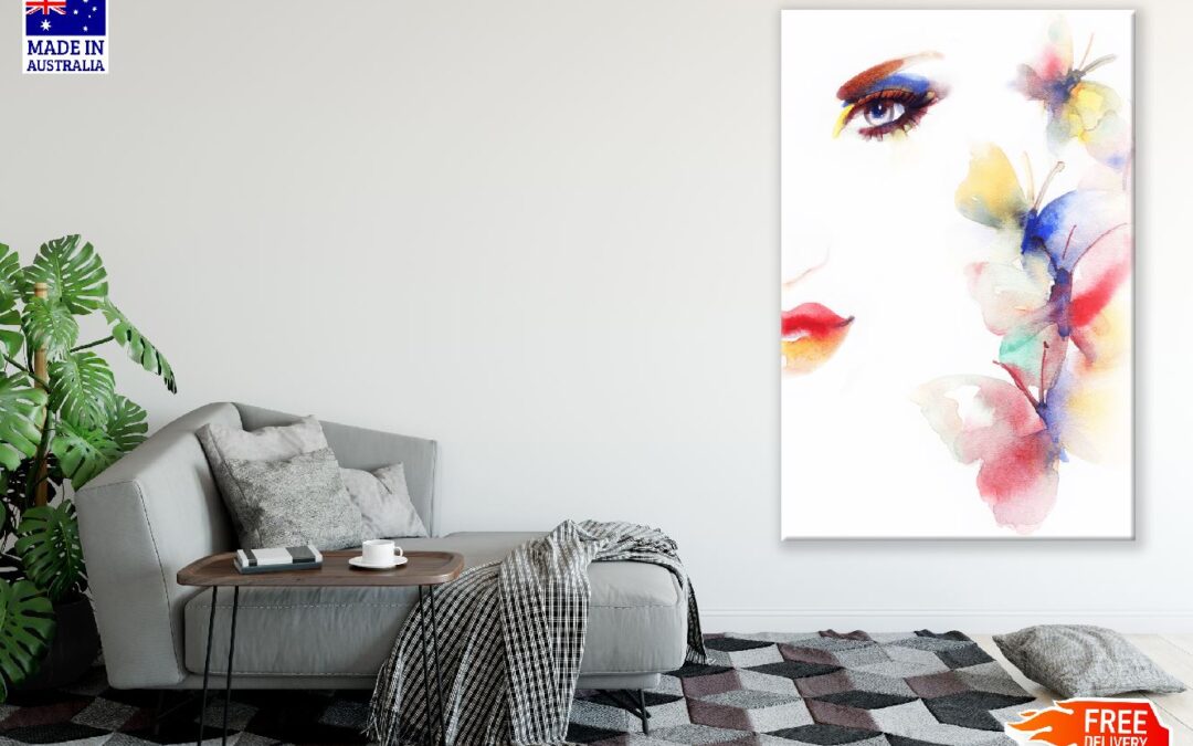 Woman Face with Butterflies Watercolor Painting Print 100% Australian Made