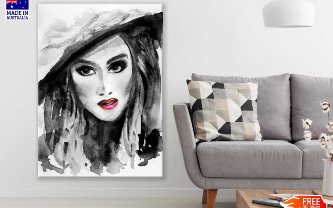 Girl Portrait B&W Painting Home Decor Premium Quality Poster Print Choose Your Sizes