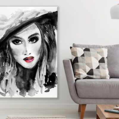 Girl Portrait B&W Painting Home Decor Premium Quality Poster Print Choose Your Sizes
