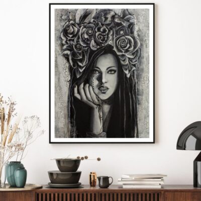 Girl with Floral Headdress Paint Home Decor Premium Quality Poster Print Choose Your Sizes